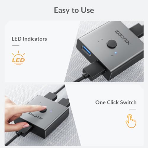IDsonix USB 3.0 Switch for 2 Computers Share 1 Device | 1 in 2 Out Bi-Directional For Printers/Keyboards/Mice, 5Gbps Plug and Play Switcher Support CarPlay,Android Auto,Aluminum - style: Aluminum