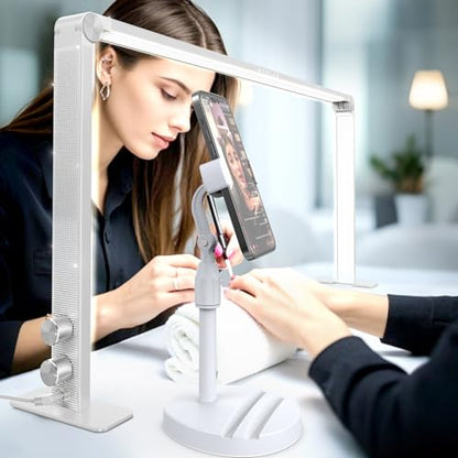 Upgraded Nail Tech Lamp for Desk, 32 in Foldable Large Nail Light with Phone Holder, 3000K-6000K CRI＞95 LED Manicure Lamp, Half Moon Light for Lash Eyelash Extension, Tattoo, Eyebrows-Diamond White - color: Diamond White