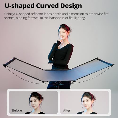 AMBITFUL Reflector Photography, Flash Light Reflectors, 𝐐𝐮𝐢𝐜𝐤 𝐑𝐞𝐥𝐞𝐚𝐬𝐞 U-Shape Reflector with 48in x 25.5in Photography Diffuser for Studio Portrait&Video Shooting, 3-in-1 White/Silver/Gold