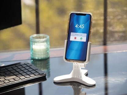 WeatherTech DeskFone Two View in White - Adjustable, Universal Cell Phone Holder Mount Stand for Desk, Counter, Table - Tripod Design for iPhone & Smartphone Charging - Graphite Metal Knobs - color: Graphite Metal Knobs