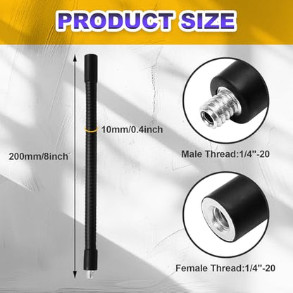 8" Gooseneck Tube Extension Holder, 2 PCS 1/4"-20 Female to Male | Female to Male Thread, Metal Universal Hose, Flexible Arm, For Phone Action Camera Microphone - size: 8 Inch