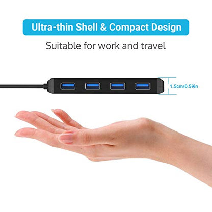 USB 3.0 Hub 4-Port with Individual Switches, Ultra-Slim High-Speed Data Expander, 5Gbps USB Splitter for Laptop, PC, Keyboard, Mouse, Flash Drive – LED Indicators, Plug & Play - size: 0.5 FT