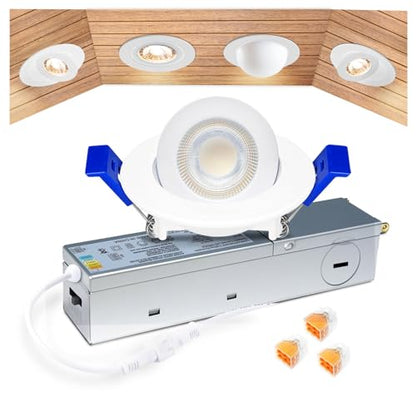 zouzai 2 Inch Gimbal LED Recessed Lights, White, 1 Pack, with Junction Box, 360°+ 90° Adjustable, 5CCT 2700K-5000K, Dimmable, Canless Eyeball Downlight, CRI90+, 550LM 5W 120V, ETL - color: White-2 inch, size: 1 Pack