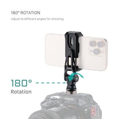 Tilta Rotatable Phone Mount with Cold Shoe Base | Universal Clamp Fits 3–3.8in Smartphones | Adjustable Rotation | Compatible with iPhone, Camera Cages & On-Camera Accessories – Black - style: Cold Shoe Mount