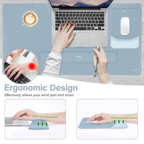 MOSISO Keyboard Mouse Pad Set, Large Gaming Mouse Pad&Rectangular Keyboard Wrist Rest&Mousepad with Wrist Rest&Coaster, Ergonomic Non-Slip&Easy Typing Pad with Curved Silicone Lining, Aquamarine - color: Aquamarine