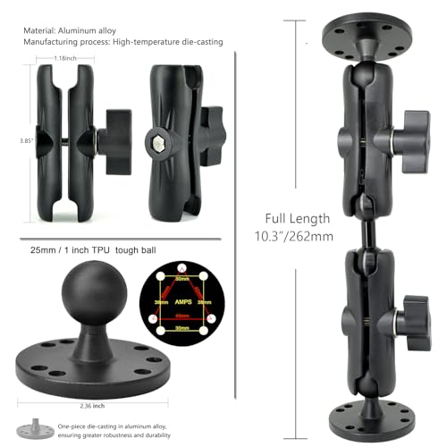 VAUBORTTI 1" Ball Mount for Garmin Striker 4,Aluminum Extension Arm with AMPS Round Plate – Fish Finder, ELD Mount – Compatible with RAM B Size Kit – T-Bolt Track System