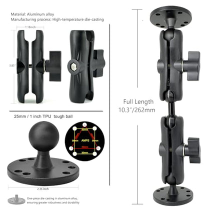 VAUBORTTI 1" Ball Mount for Garmin Striker 4,Aluminum Extension Arm with AMPS Round Plate – Fish Finder, ELD Mount – Compatible with RAM B Size Kit – T-Bolt Track System