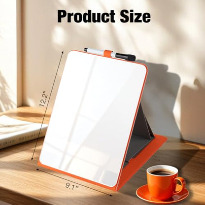Glass Desktop Whiteboard with Reversable Stand, 12×9” Dry Erase White Board Easel with PU Cover Case, A4 Desk Notepad for Home Study Office, Back to School Supplies, Orange, 2026 - color: Orange Stand