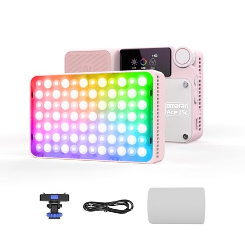 amaran Ace 25c Video Light,25w RGB Portable Light for Photography On-Camera Video Lights CRI/TLCI 95+,CCT 2,300K-10,000K,Rechargeable Dimmable Vlog Light,APP Control,PD Charging (Pink) - color: Pink