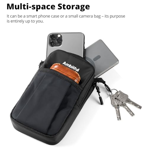 AMBITFUL Compact Sports Camera Bag, Shoulder Strap Storage Case, 3.94 x 1.57 x 7.09 inches, Compatible with Phones, Compact Cameras, Power Banks, Headphones, Black (Hang U1) (White) - color: White
