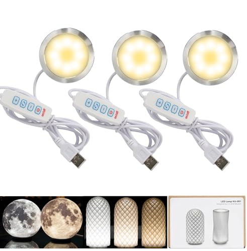 3PCS LED Lamp Kit 001 for Bambu Lab Light Kit MH001, 3 Color Temperature, Power Outage Color Storage, Dimming, 5V USB Puck Light Set DIY Hardware Spare Parts for Makerwold 3D Printed Lamp Projects - color: 3PCS