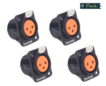 XLR Female Jack 3 Pin - Chassis Panel Mount Jacks D Series Size, Black Metal Housing - Fits Series D Pattern Holes Audio Studio Connector - 4 Pack - color: Female Black