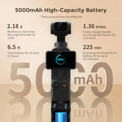 SmallRig Osmo Pocket 4P/4/3/Xtra Muse Battery Handle 5000mAh for DJI | 20W Fast Charge Power Grip, Wireless Mic Direct Connection, 1/4" Thread for Tripod/Selfie Stick, Smart Temperature Control