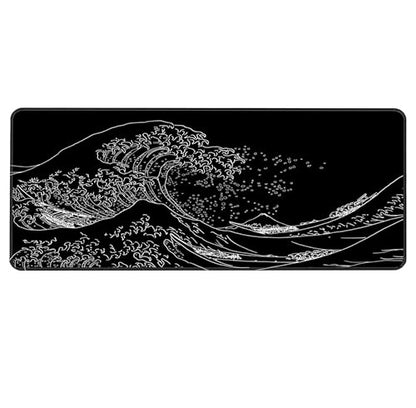 Gaming Mouse Pad Black Mouse Pad Japanese Kanagawa Large Mousepad Non-Slip Rubber Base with Stitched Edges for Gaming Office Home, 31.5x11.8 Inch - color: Sea Wave, size: 31.5L x 11.8W inches