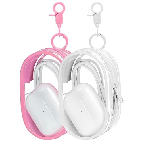 Linsaner 2 Pack Storage Bag for Organizing Data Cables, Earphone, Chargers, Keys, Change, Blind Box Doll Transparent Display Bag, Portable Multi-Function Storage (Pink + White) - color: A8-Pink + White
