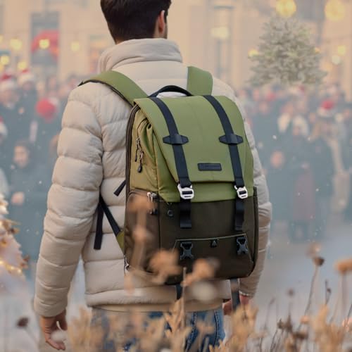 K&F CONCEPT Camera Backpack, Camera Bags for Photographers Large Capacity Camera Case with Raincover,15-15.6 Inch Laptop Compartment Compatible for Canon/Nikon/Sony/DJI Mavic Drone(Backpack 20L) - color: 03-green
