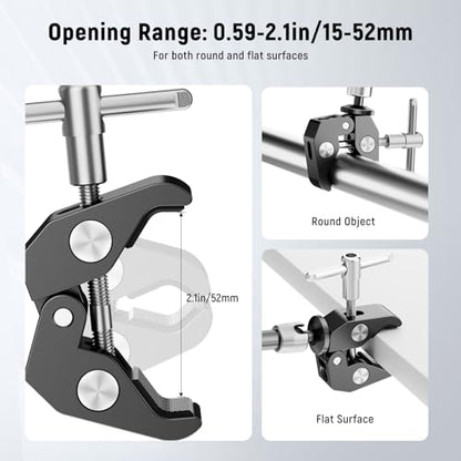 NEEWER 9.8"/25cm Magic Arm with Super Clamp & Cleaning Cloth, 1/4" & 3/8" Threads for Flash/LED Light/Microphone/DSLR Camera Monitor Compatible with SmallRig Camera Cage, Max Load: 4.4lb/2kg, ST25C - style: 9.8"/25cm w/Cleaning Cloth