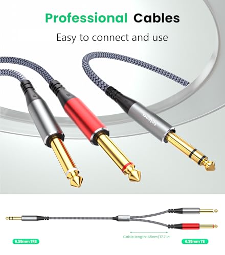 Tisino 1/4 inch TRS Stereo Splitter Y Cable-3.3 Feet, 1/4 inch Stereo to Dual 6.35mm TS Mono Insert Y-Splitter TRS 1/4" Breakout Patch Cable for Amplifiers, Mixers - size: 3.3 ft