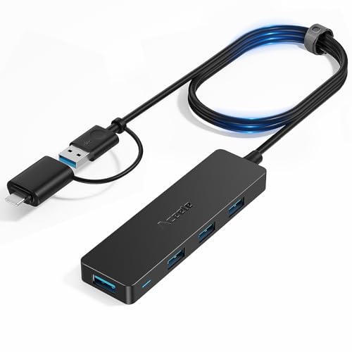 Aceele USB C/A Hub for Laptop, Ultra Slim USB Splitter 4 Port USB 3.0 Data Hub, Multi USB Port Expander with 4Ft Long Extension Cable for Desktop Mini PC,MacBook Air/Pro, iMac, PS5, Flash Drive - style: 4ft (A to C)