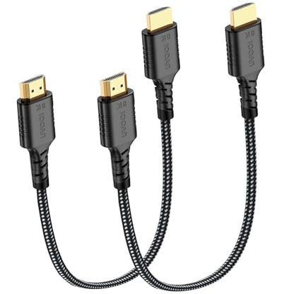 Short HDMI Cable 1 FT 2-Pack, 48Gbps Ultra High Speed 8K HDMI 2.1 Cable Braided, 1 Foot HDMI Cable for Camera, Field Monitor, External Recorder, Laptop, PC,PS4/PS5, Soundbar, Splitter,Computer