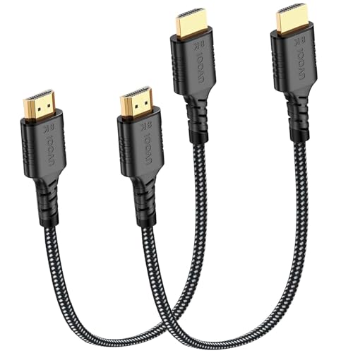 Short HDMI Cable 1 FT 2-Pack, 48Gbps Ultra High Speed 8K HDMI 2.1 Cable Braided, 1 Foot HDMI Cable for Camera, Field Monitor, External Recorder, Laptop, PC,PS4/PS5, Soundbar, Splitter,Computer