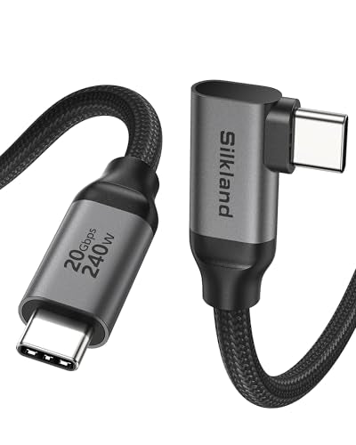 Silkland Long USB C Monitor Cable Right Angle 15FT, 8K@30Hz 5K/4K@60Hz Display, 20Gbps Data Transfer, 90 Degree USB C 3.2 Gen 2x2 Video Cable, 240W Charging for iPhone 17,MacBook, Portable Monitor - size: 15 Feet