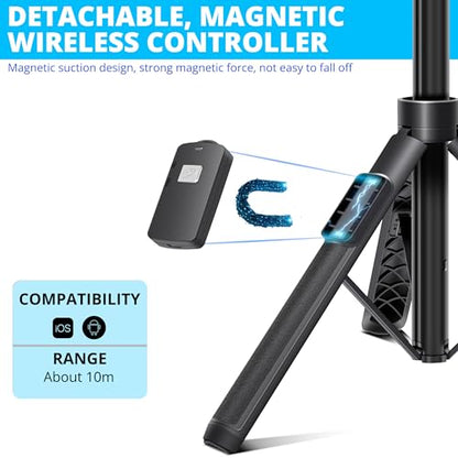 BZE 62 inches Extendable Selfie Stick Tripod with Wireless Remote & Phone Holder, Portable Aluminum Alloy 3 in 1 Stand for Group Photos, Vlogging & Travel Compatible with All Smartphones