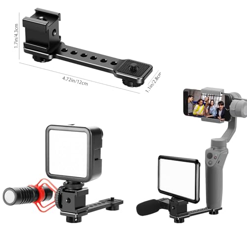 3 Port Cold Shoe Mount Plate for Camera LED Monitor Microphone etc., Aluminum Camera Triple Cold Shoe Extension Bracket Compatible with DJI OSMO Mobile 7P/67/SE, Zhiyun 5S/4/ Feiyu Gimbal Stabilizer