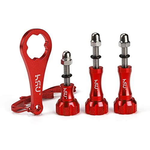 HSU Aluminum Thumbscrew Set + Wrench for Gopro Hero 13, 12, 11, 10, 9, 8, 7, 6, 5, 4, 3, AKASO Campark and Other Action Cameras (3pcs, Red) - color: Thumbscrew Set + Wrench(Red)