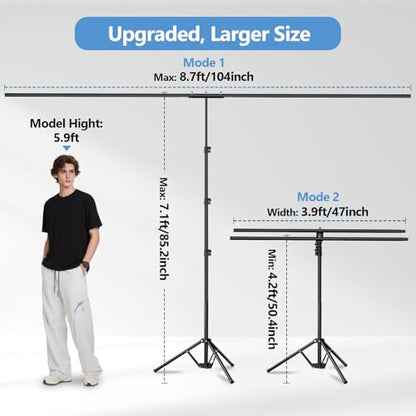 EMART 2-in-1 T Shape Backdrop Stand 8.7x7.1ft(WxH), Portable Photo Backdrop Stand Kit with Carring Bag and 6 Clamps, Adjustable Double Crossbar Green Screen Banner Holder for Party, Weeding, Photo Booth - size: 8.7x7.1ft