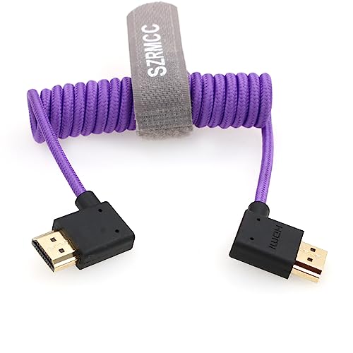 SZRMCC 8k 2.1 HDMI to HDMI Ultra High Speed Coiled Braided Cable for Z Cam E2 Sony FX6 FX9 Canon EOS C70 C300 Portkeys BM5 Atomos Ninjav V Shogun Monitor Left Right Angle - color: Purple Braided Coiled Cable, size: Left HDMI-Right HDMI