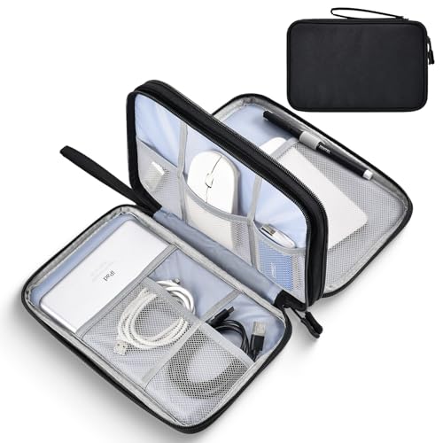 CAAORDKSO Electronics Travel Organizer, Electronic Accessories Carry Case Waterproof Double Layers Storage Bag Travel Essentials for Cord, Cable, Charger, USB, Power Bank, Earphone (Black, X-Large) - color: Black, size: X-Large