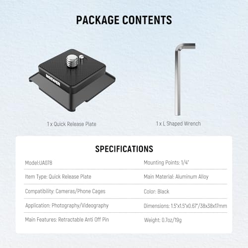 NEEWER Arca Type Quick Release Plate with 1/4" Screw, Camera Tripod Mount Adapter QR Plate Accessory Compatible with DJI RS Series Gimbal Stabilizer Action Camera Phone Cage, UA078 - style: UA078