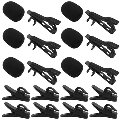 6 Pcs Lavalier Microphone Clips Replacement Kit with 6 Pcs Foam Windscreen Covers, 6 Pcs Plastic Wire Clips for Voice Recording, Video Conferencing, Online Meetings and Video Creators - size: 6 Pack