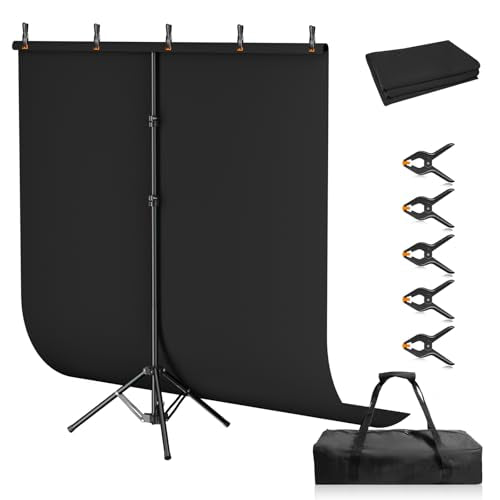 Black Backdrop Kit, 5×7ft Portable Black Photo Background with Adjustable T-Shaped Stand, 5 Clamps, Carrying Bag for Parties, Streaming, Photography, Zoom, Gaming, Video Studio - color: black