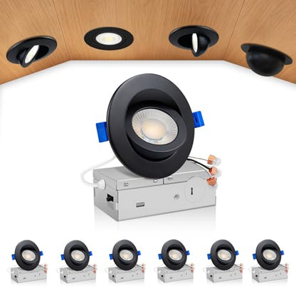 zouzai 3 Inch Gimbal LED Recessed Lights, Black, 6 Pack, with Junction Box, 360°+ 90° Adjustable, 5CCT 2700K-5000K, Dimmable, Canless Eyeball Downlight, CRI90+, 800LM 7W 120V, ETL - color: Black-3 inch, size: 6 Pack
