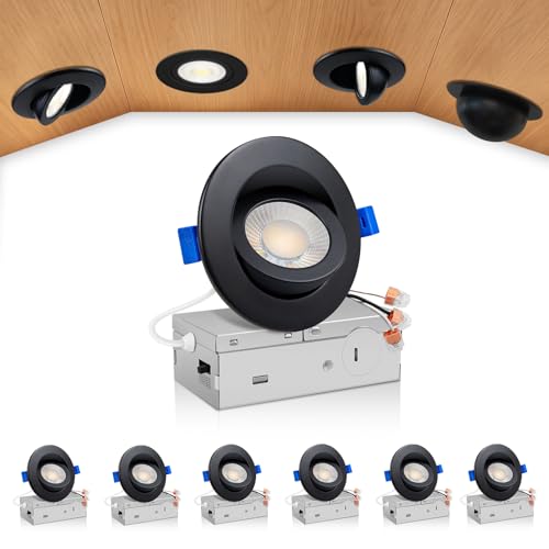 zouzai 3 Inch Gimbal LED Recessed Lights, Black, 6 Pack, with Junction Box, 360°+ 90° Adjustable, 5CCT 2700K-5000K, Dimmable, Canless Eyeball Downlight, CRI90+, 800LM 7W 120V, ETL - color: Black-3 inch, size: 6 Pack