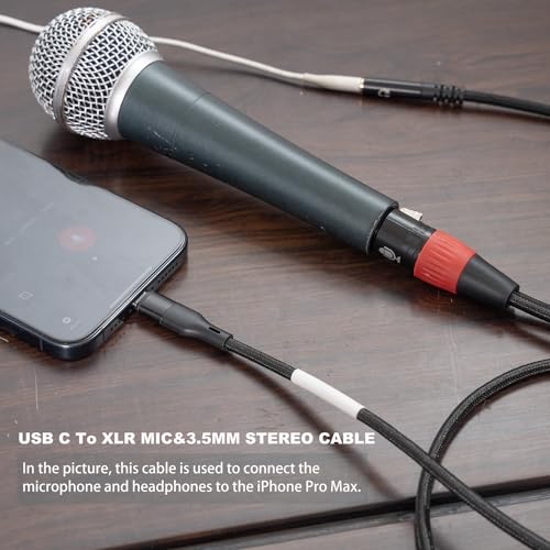 6.6FT USB C to XLR Female Microphone Cable & 3.5mm (1/8") Female Stereo Output Adapter,USB C to 3.5mm Headphone & XLR Microphone rec Cable for iPhone 15 Mac Book Garageband, Tablet - size: 6.6 ft