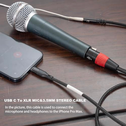 10FT USB C to XLR Female Microphone Cable & 3.5mm (1/8") Female Stereo Out Adapter,USB C to 3.5mm Headphone Cable&XLR Female Microphone Record Cable for iPhone 15 Garageband,Tablet,Laptop - size: 10 ft