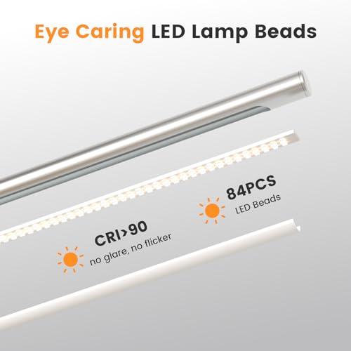 SIBRILLE Silver LED Desk Lamp, 16" Dimmable Metal Desk Light with Base, 15W 1200LM, Adapter Included, Color & Brightness Adjustable, Modern Tall Table Lamp for Home Office Reading Study Task Laptop - color: Silver