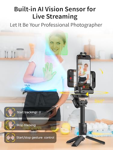 AOCHUAN Gimbal Stabilizer for Smartphone, 4 in 1 Phone Gimbal w/360° Rotation for iPhone/Andriod Sefie Stick Tripod w/Auto Face Tracking and Wireless Remote for TIK Tok YouTube Vlogging-M1 Pro Black - color: Black