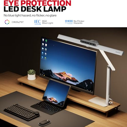 Honeywell LED Desk Lamp with Base - HJ1WT Sunturalux Eye-Caring Architect Desk Lamp for Home Office, 1200LM Computer Desk Light 4 Color Modes Stepless Dimming Task Desk Light with Timer Function White - style: White Base