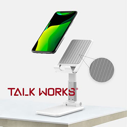 TALK WORKS Adjustable Cell Phone Desk Mount Compatible w/ iPhone 13/14 Series - Flexible Stand for Office, Home, Tabletop (White) - color: White