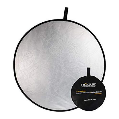 Rogue 2-in-1 Collapsible Reflector - Super Soft Silver / Natural White 43” | a softer more diffuse light than shiny silver reflectors - size: 43 inch