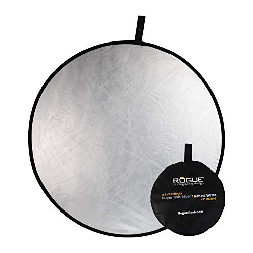 Rogue 2-in-1 Collapsible Reflector - Super Soft Silver / Natural White 43” | a softer more diffuse light than shiny silver reflectors - size: 43 inch