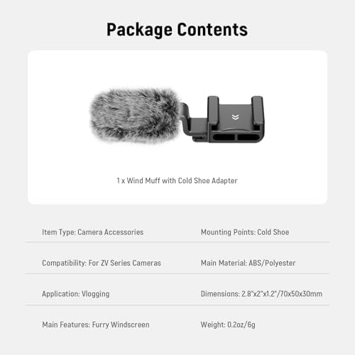 NEEWER Cold Shoe Wind Muff for ZV Series Vlog Cameras, Microphone Furry Windscreen with Cold Shoe Mount Adapter Accessory Compatible with Sony ZV1F ZVE10 ZV1 ZVE1 ZV1 II, CA133 Black - style: CA133 Black