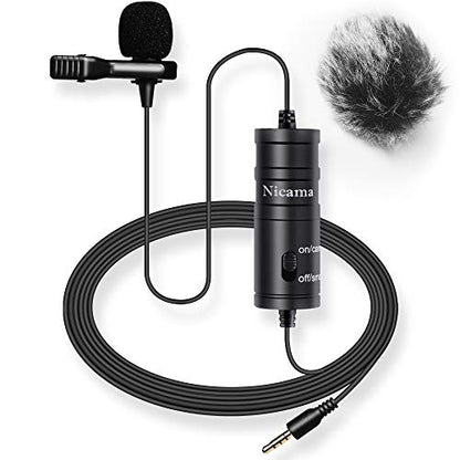 Nicama LVM1 Lavalier Lapel Microphone with Windscreen Muff for DSLR Camera Canon Nikon Camcorder Zoom TASCAM Audio Recorder Smartphone PC