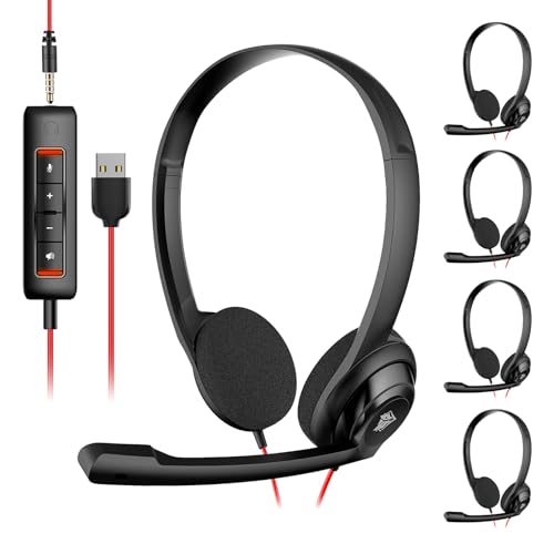 NUBWO USB Headset with Microphone for Laptop PC, Headphones with Noise Cancelling Microphone for Computer, On-Ear Wired Office Call Center Headset for Boom Skype Webinars, 5 Packs - color: Black, size: 5 Packs