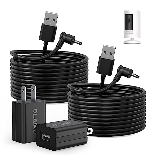 OLAIKE (2 Pack) 5m/16ft Charge Cable for Ring Stick Up Cam Battery/Plug-in & Ring Spotlight Cam Battery, Weatherproof Power Adapter Keep Charge Your Camera (No Camera), Blcak - color: Black(16 ft/5 m, 2 Pack)