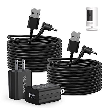 OLAIKE (2 Pack) 5m/16ft Charge Cable for Ring Stick Up Cam Battery/Plug-in & Ring Spotlight Cam Battery, Weatherproof Power Adapter Keep Charge Your Camera (No Camera), Blcak - color: Black(16 ft/5 m, 2 Pack)